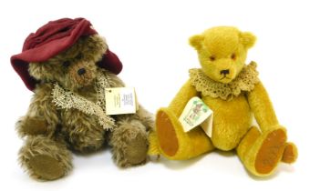 A TLC Bears mohair Teddy bear, named Chlora, wearing hat and lace collar, 27cm high overall, and a f