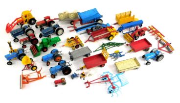 Britain's and Corgi diecast and plastic farming implements and tractors, including grain elevator, M