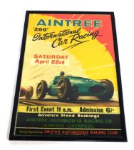 A mid century Aintree 200 International Car Racing poster, for Saturday April 22nd, 76cm x 49cm, fra