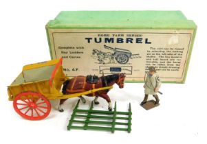 A Britain's Home Farm Series tumbrel, No 4F, complete with hay ladders and carter, boxed.