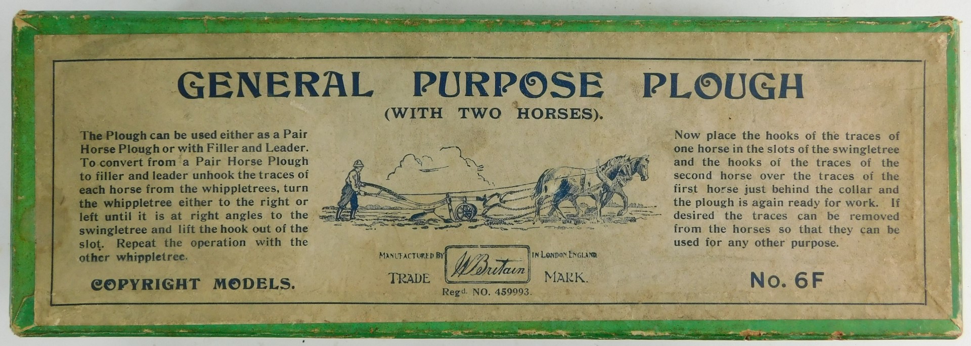 A Britain's general purpose plough with two horses, No 6F, boxed. - Image 2 of 2