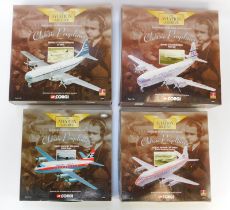 Four Corgi Aviation Archive diecast models, 1:144 scale, from the Classic Propliners Range, comprisi