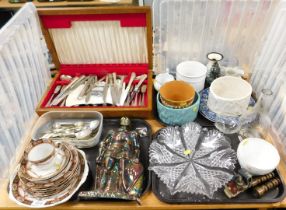 A part canteen of cutlery, assorted flatware, part tea service, planters, glassware including a larg