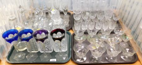 Glassware, to include decanters, drinking glasses, coloured glassware, champagne flutes, cut glass w