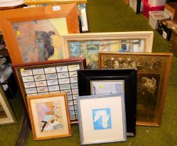 Framed and glazed pictures. Mostly interior scenes. (6)