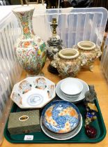 Oriental ceramics, items include vases, lamp, dish, bowls, etc.