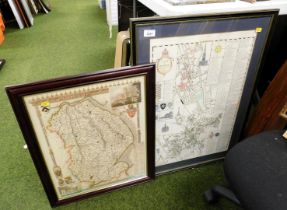 Two framed and glazed maps, one of Grantham.