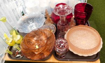 Glassware, to include coloured glassware, vaseline glass, cut glassware, red glass, etc. (2 trays)