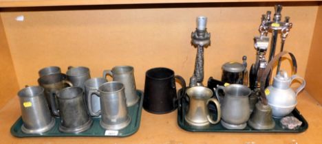 Pewter ware, to include tankards, candlesticks, fire irons, etc. (a quantity)