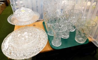 Cut glassware, to include large dish, cakestand, large vases. (1 tray and loose)