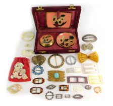 A group of assorted costume jewellery, comprising mainly paste stone and marcasite set nurse's buckl