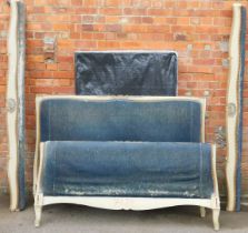 A 20thC double bed in French style, comprising a carved floral painted overstuffed head and foot boa