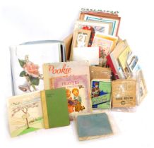 Ephemera, comprising 1940s telegrams, ration book, children's books, postcards, silver wedding anniv