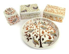 Four Elite ware tins for Emma Bridgewater, comprising two rectangular tins, 19.5cm wide, a tea caddy