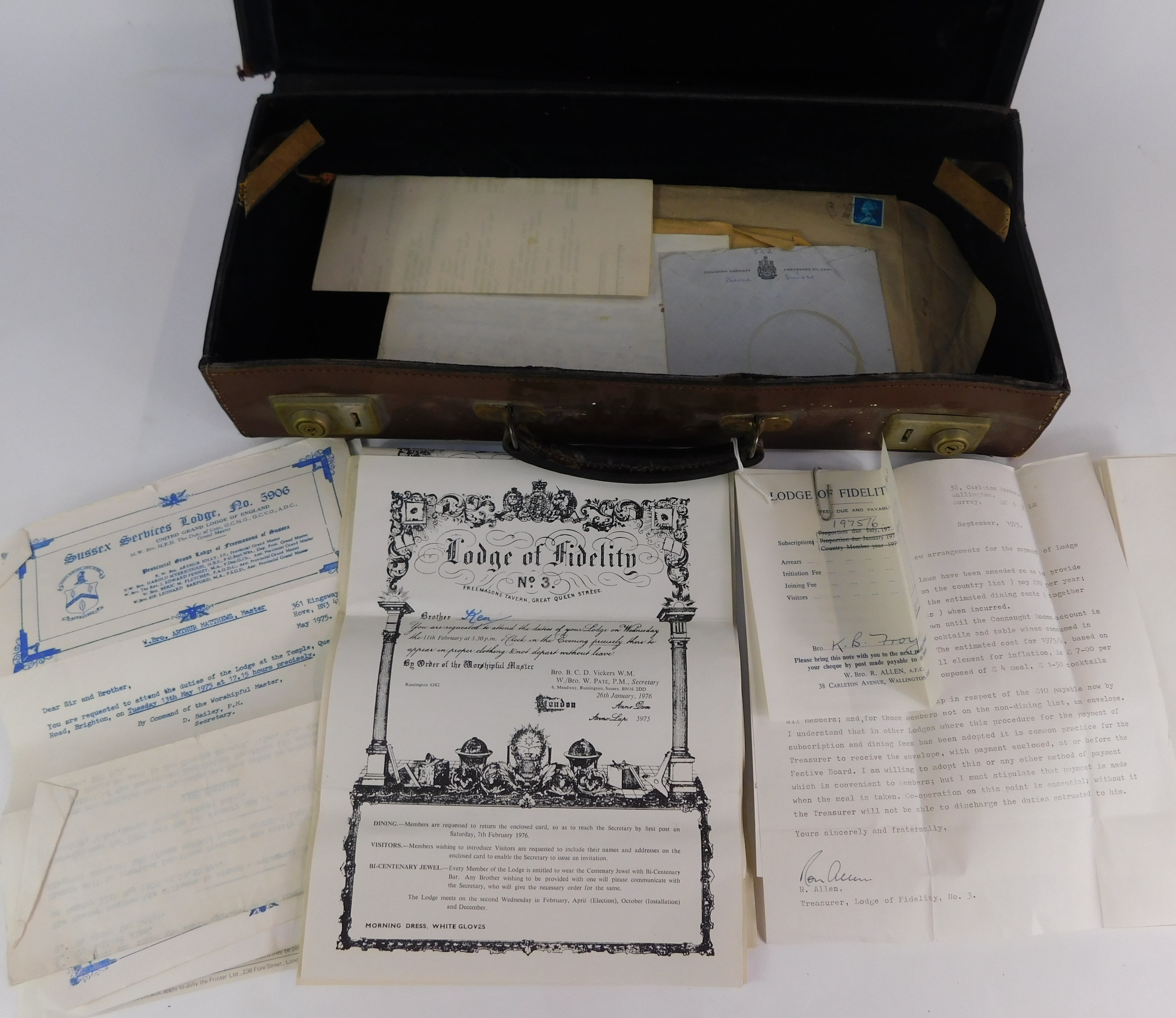 A leather case containing Masonic related items, aprons etc. - Image 4 of 4