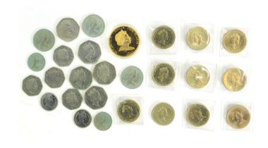 An Elizabeth II silver gilt 1 Dollar (Cook Islands), commemorative £2 coins for the 1986 Centenary,
