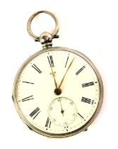A Victorian silver pocket watch, with a white enamel Roman numeric dial, gold hands and seconds dial