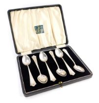 A set of six David Anderson cased spoons, each with a fan crested top, white metal stamped 925 sterl