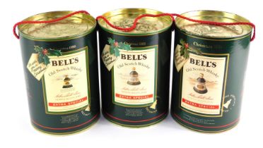 Three Bell's whisky decanters, for Christmas 1991, 1989 and 1988, cased.