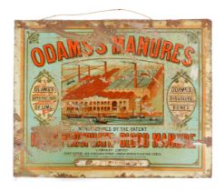 A tin sign for Odams's Manure, paper label for RW Payne Sleaford, 51cm x 64cm. (AF)