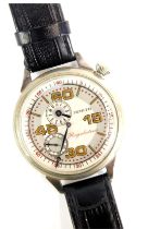 A 1920s Zenith Regulateur watch, with a large stainless steel case, with painted brown numbers, red