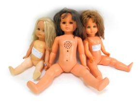 Three 1970s plastic dolls, blonde example unmarked, a Palitoy large eye doll and another marked Z.