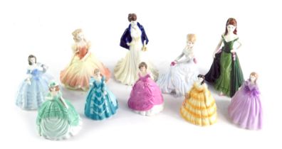 A group of Coalport miniatures, comprising Minette Grace, Abigail, Jade, Debutantes Janice, Debutant