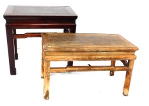 A Chinese hardwood side table and a stool. (2)