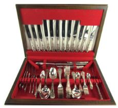 A George Butler and Co Kings pattern canteen of cutlery, for six place settings, contained in an oak