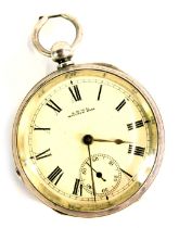 A Victorian silver AW Co Waltham pocket watch, with white enamel Roman numeric dial, gold hands, sec