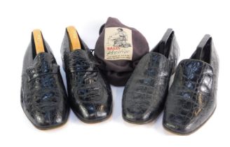 A pair of Bally gentleman's loafers, mock crocodile, size 10½, and a further pair of Bally black moc