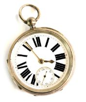 A Victorian silver pocket watch, with white enamel Roman numeric dial, gold hands and seconds dial,