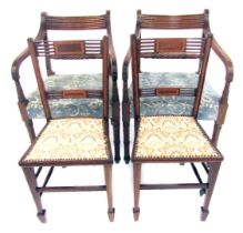 Two oak dining chairs in Regency style, with overstuffed floral upholstered seats, together with a p