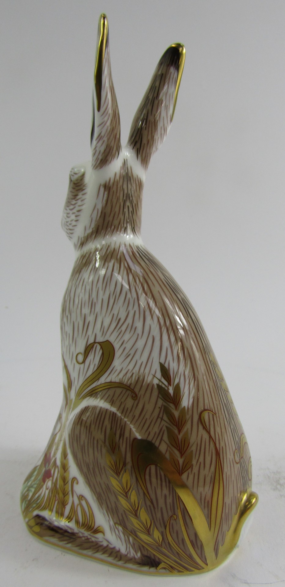 A Royal Crown Derby porcelain paperweight modelled as Mid-Summer Hare, gold stopper and red printed - Image 2 of 3