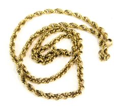 A fancy link neck chain, 60cm long, yellow metal possible mark to clasp believed to be 9ct, 21.9g.