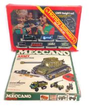 A Meccano Army set and a Hornby 71R175GWR Freight set. (2)