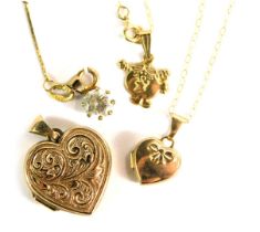 Assorted 9ct gold and other jewellery, comprising mainly 9ct gold chains, a plated Love You locket,