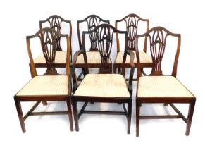 A set of six Hepplwhite style mahogany dining chairs in the 18thC manner, with Regency stripe drop