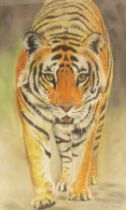 Lindis Maria Colam (20thC School). The Tiger, oil pastel, bearing gallery label, signed, 62cm x 38cm