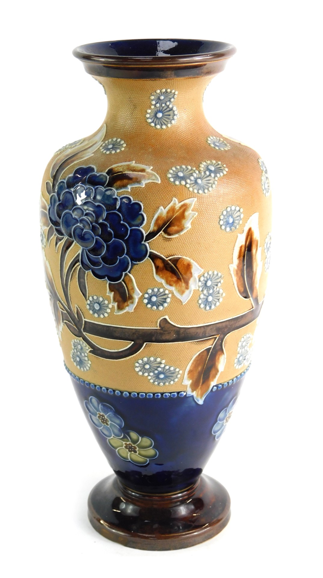 A Doulton Lambeth ovoid stoneware vase, of tapered form, decorated with tube lined flower head spray