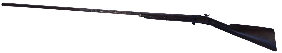 A 19thC percussion musket, with mahogany stock and octagonal barrel unmarked, 164cm long. (AF).