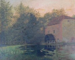 George Alcock. The Water Mill, oil on canvas, signed and dated 1877, 42cm x 51cm, framed.