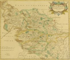 After Robert Morden. A map of the West Riding of Yorkshire, later coloured, 36cm x 41cm, framed and