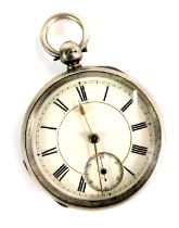 A Victorian silver pocket watch, with white enamel Roman numeric dial, gold hands and seconds dial,