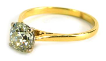 A diamond solitaire ring, old cut central diamond 7mm x 7.4mm x 5.8mm, approx 1.9cts, in white gold