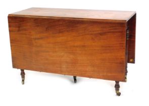 A 19thC mahogany drop leaf dining table centre section, with rectangular top, on ring turned taperin
