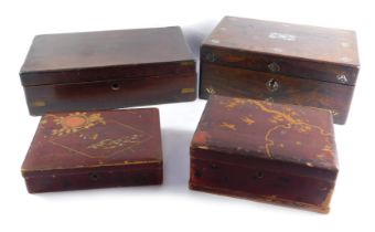 19thC and later boxes, comprising a 19thC mahogany writing box lacking interior, mother of pearl inl