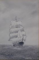 Late 19th/early 20thC School. Homeward Bound, a three masted sailing ship, pencil sketch, unsigned,