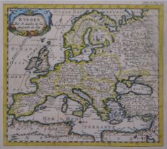 An antiquarian map of Europe after N Sanson & Sons, later coloured, 15cm x 17cm, framed and glazed.