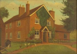 F Vinque. Little Surreys Farmhouse, oil on canvas, signed and dated 1915, 24cm x 34cm, in gilt frame